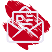 A logo of a white envelope with a letter in it against a red background.